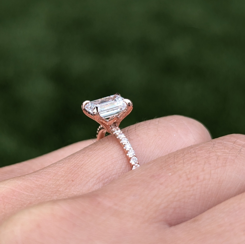 14kt Lab Diamond Emerald Shape Engagement Ring - image 6